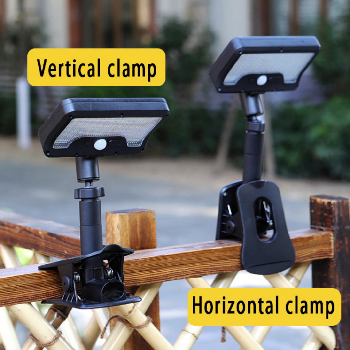 MEHOOM Clip On Solar Motion Lights Outdoor, 500LM 96 LEDs, 3 Color Modes, 360° Adjustable Solar Lights, Solar Waterproof Solar Powered Outdoor Lights for Deck, Fence, Camping (1 Pack)