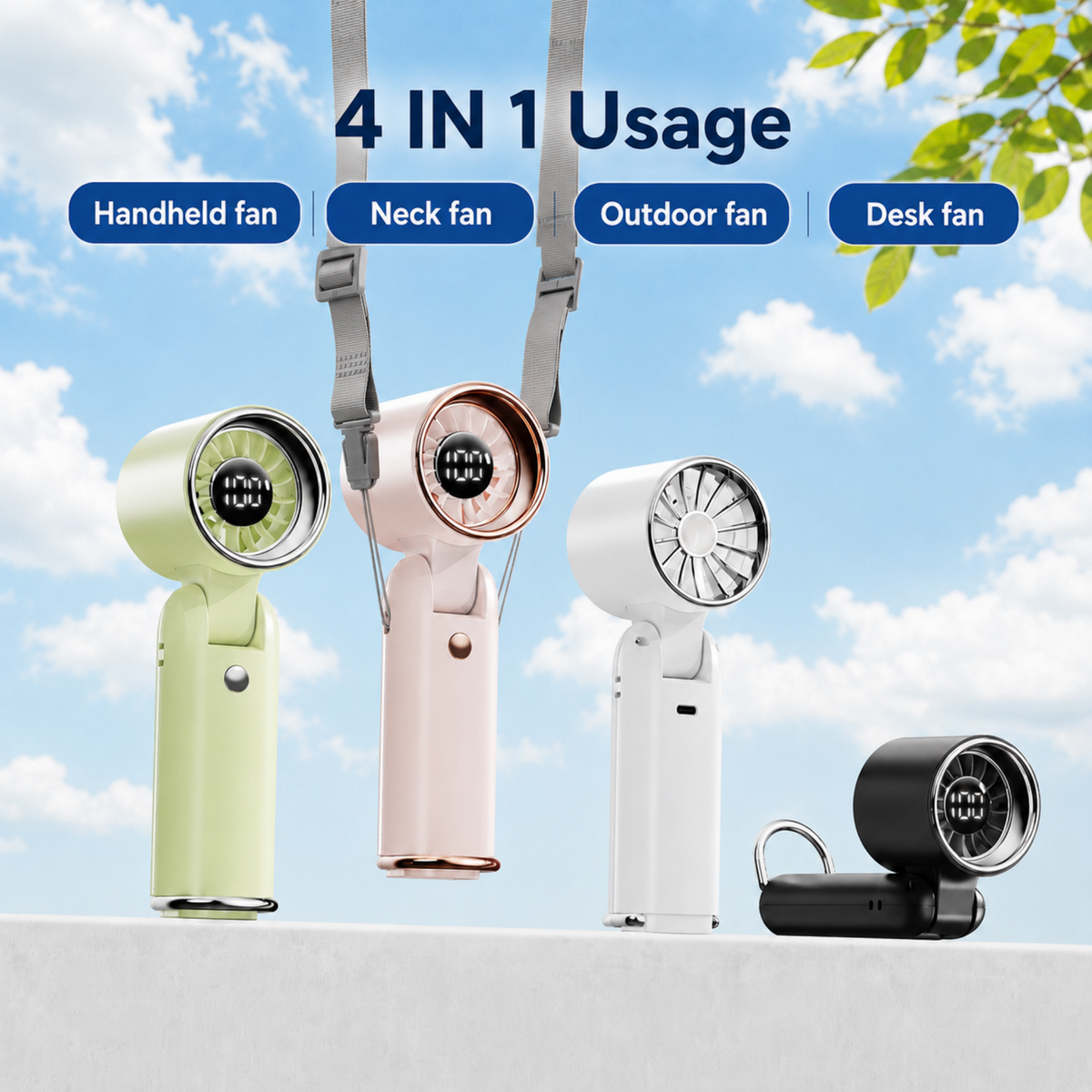 MEHOOM Air Turbo Mini Personal Fan, 3 IN 1 5000mAh Rechargeable Outdoor Portable Fan with Flashlight, 180° Adjustable, 100 Speed, Small Handheld Fan for Outdoor Indoor, Travel, Beach (White)