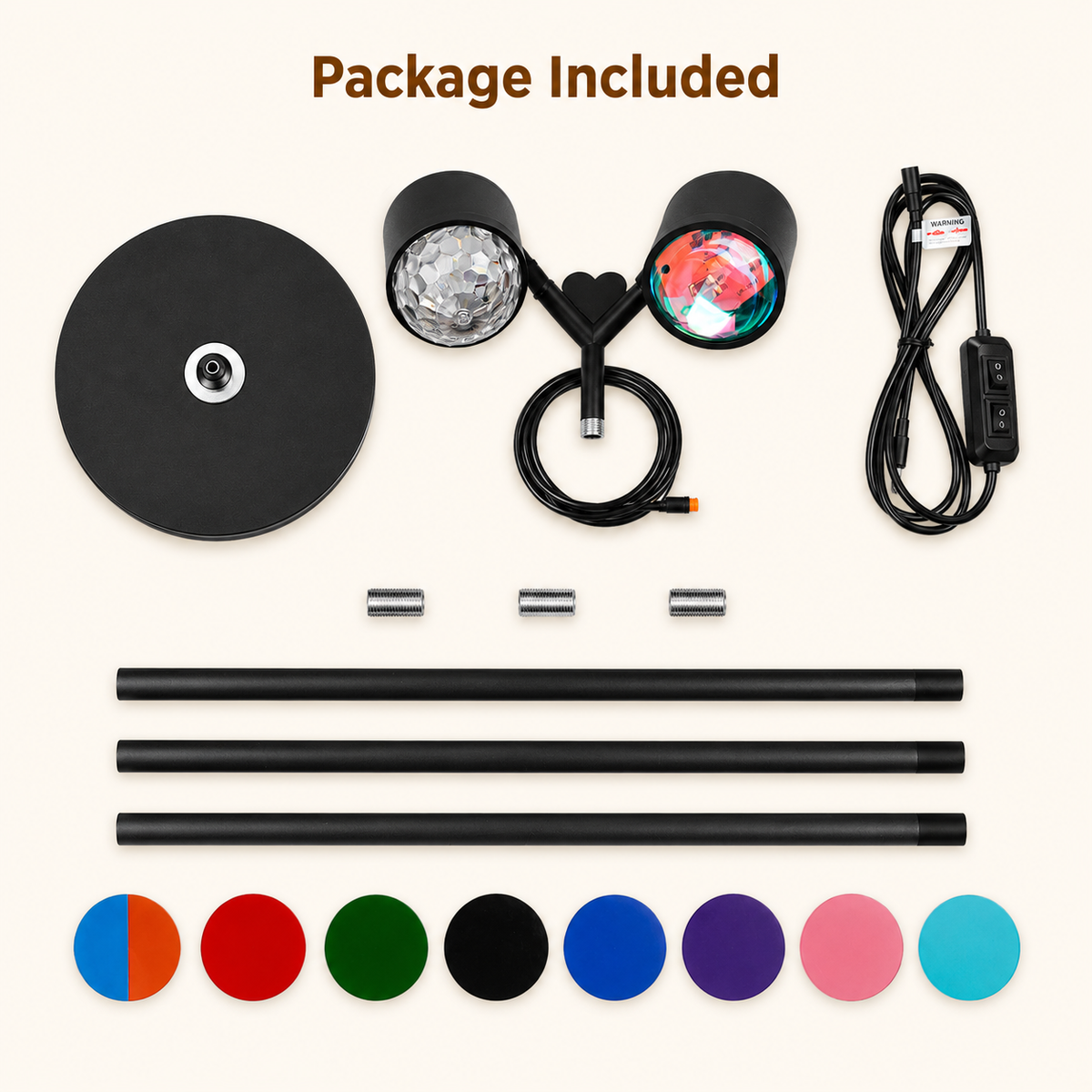MEHOOM Double-Headed Floor Lamp , 360°Rotating Sunset Lamp Ambiance Comes with 7 Color Swatches, Modern Floor Stand Night Light for Living Rooms, Bedrooms & Offices