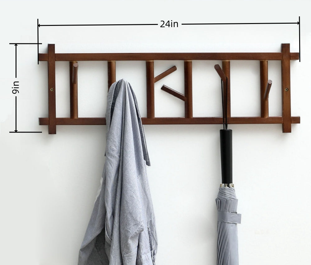 MEHOOM 24" Wooden Hanging Wall Mounted Coat Rack Wide,6 Hooks Wall Hooks for Hanging,Heavy Duty Wall Hooks Decorative for Hang Coats,Jacket,Hat,Brown