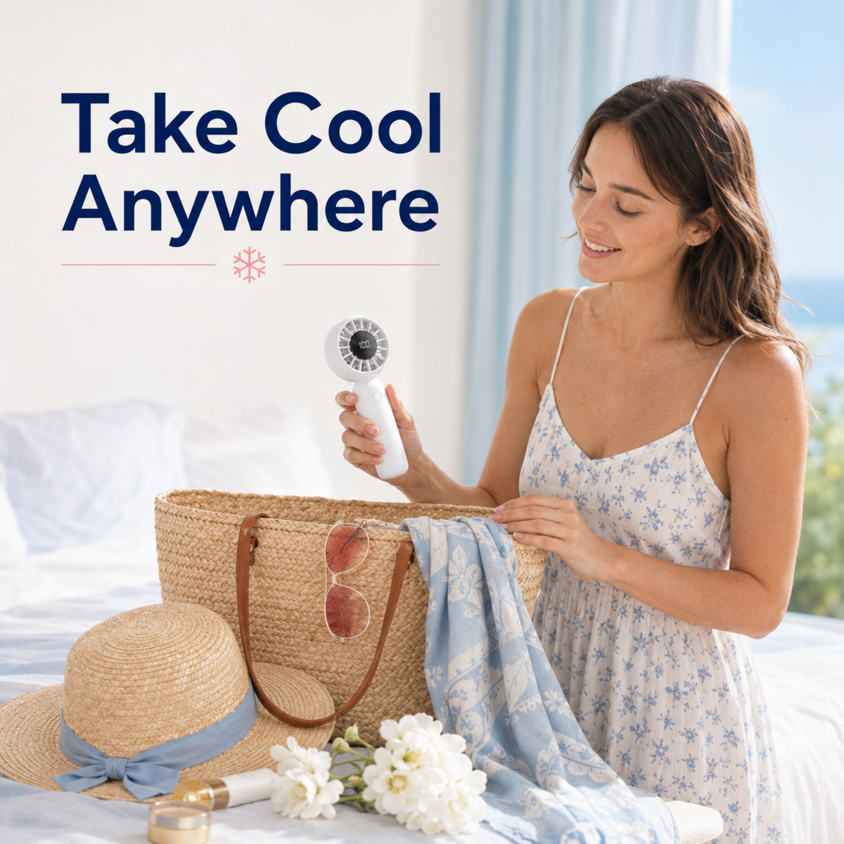 Portable Handheld Mini Fan, Rechargeable 4000mAh Small Personal Fan with 5 Speeds, Air Turbo Portable Fan for Outdoor Indoor, Travel, Makeup, Eyelash, Kids & Women, White