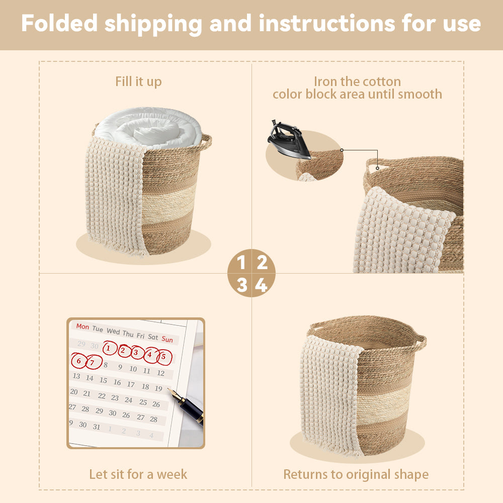 MEHOOM 100L Handmade Woven Storage & Organization,Toys Storage Baskets & Bins,Large Decorative Baskets with Handle, Blanket Basket for Living Room