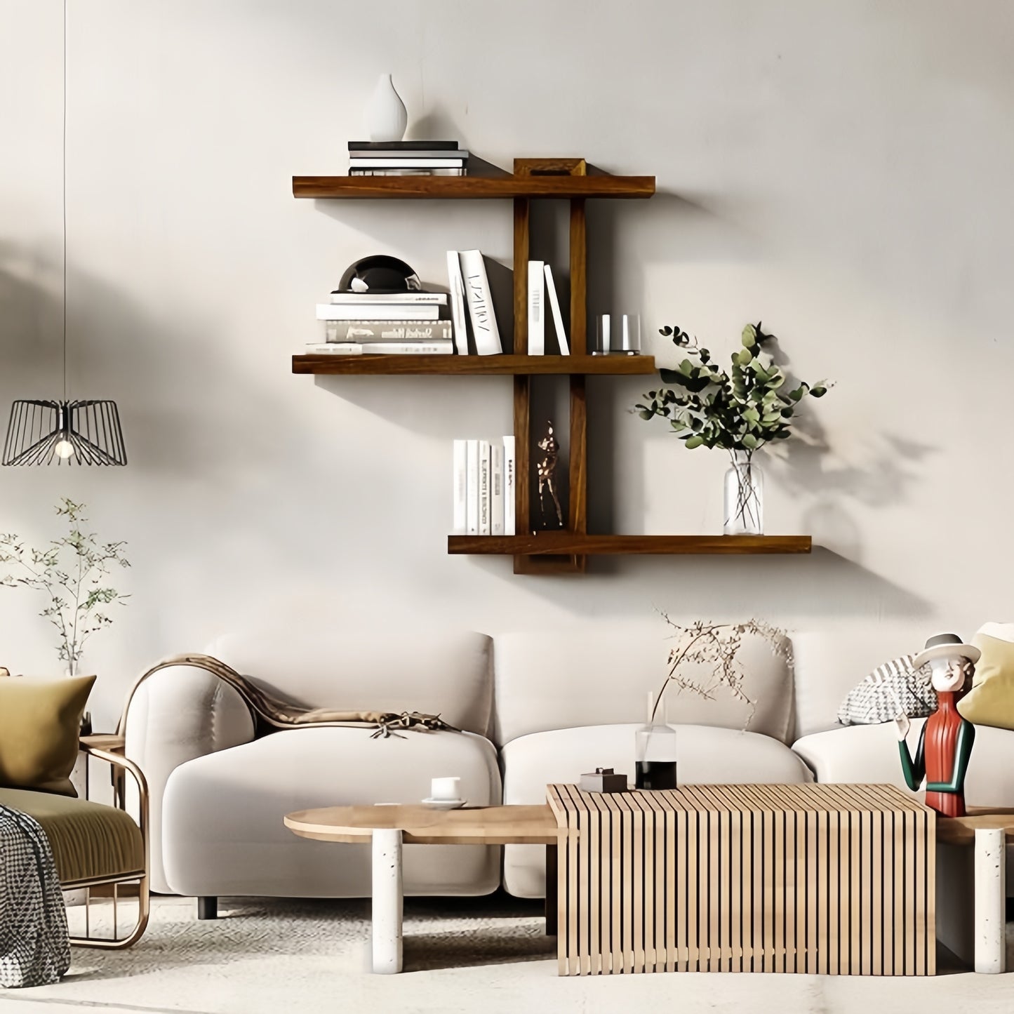 MEHOOM 3-Tier Wooden Floating Wall Shelf, Rustic Wall-Mounted Storage Shelves for Bedroom, Living Room, Farmhouse Wall Decor, 20in