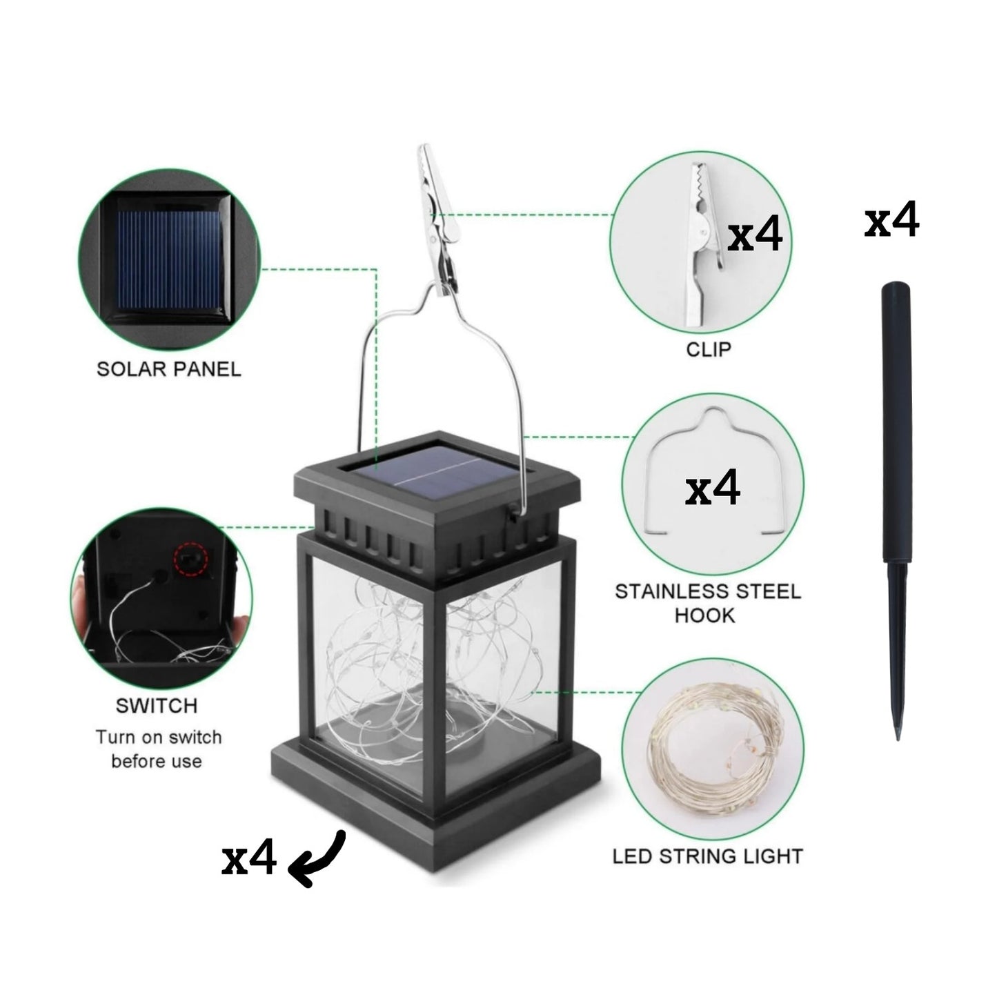 MEHOOM Outdoor Solar Lanterns 4 Pack, Waterproof Hanging Lights with Ground Stake, Retro Palace Design Warm White LED Solar Lights for Patio, Garden, Yard, Tabletop & Landscape Decor