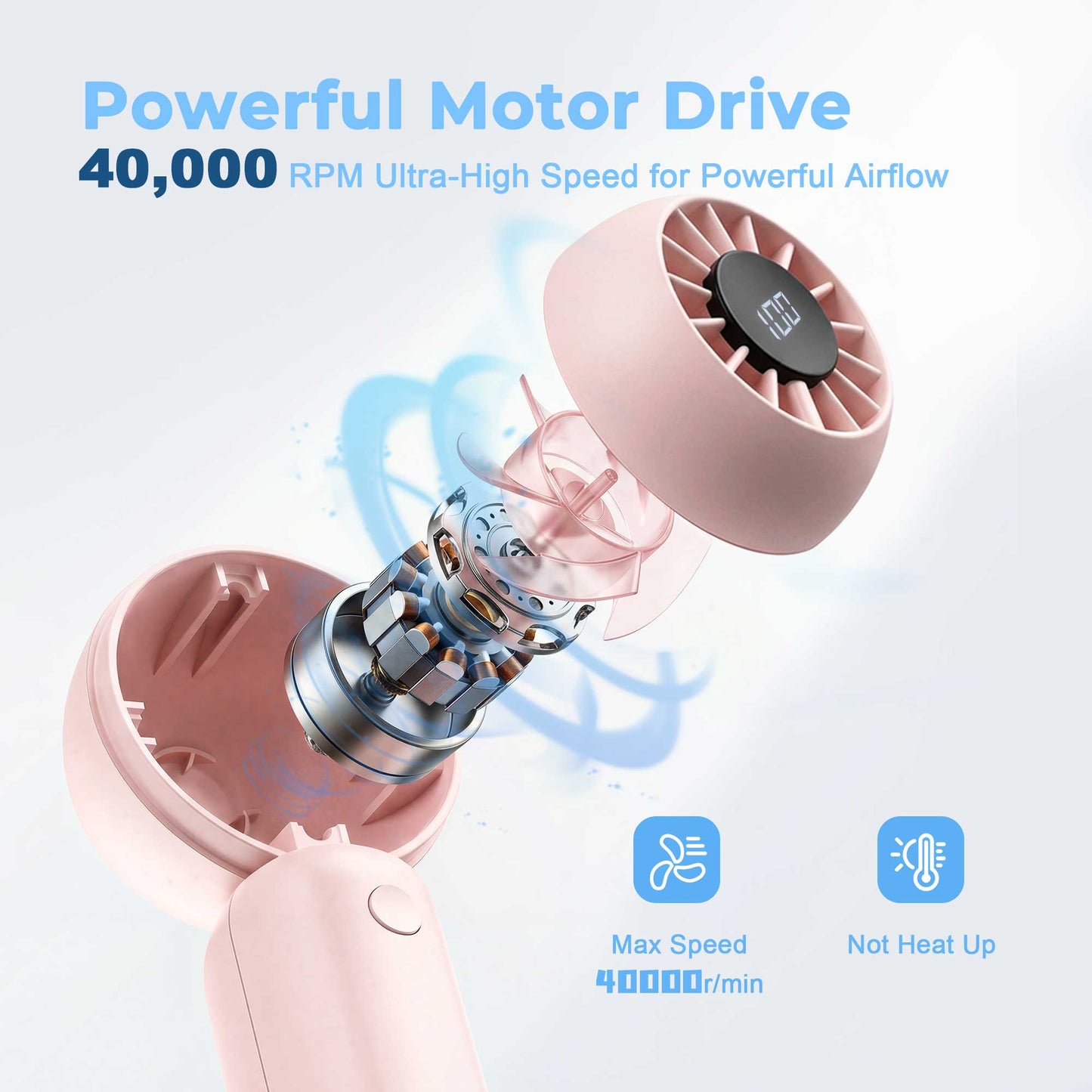 MEHOOM Portable Handheld Fan, 3 IN 1 USB Rechargeable Mini Fan with 5 Speeds, 4000mAh Personal Fan for Travel, Makeup, Eyelash, Kids & Women, Pink