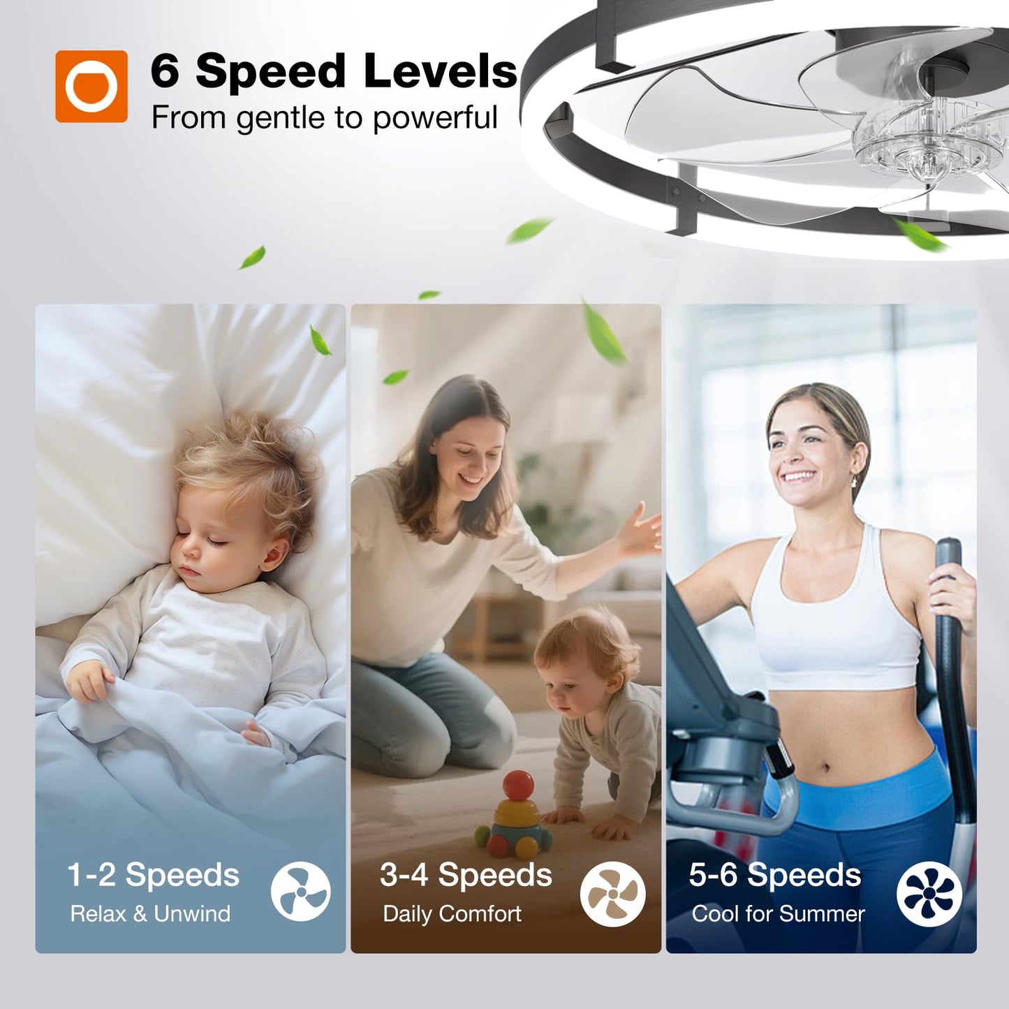 MEHOOM Ceiling Fan with Light and Remote & APP, 20" Low Profile Ceiling Fan, 3 Color Flush Mount Dimmable LED Fan Light, Reversible 6 Wind Speeds, Timing Setting Fan for Bedroom