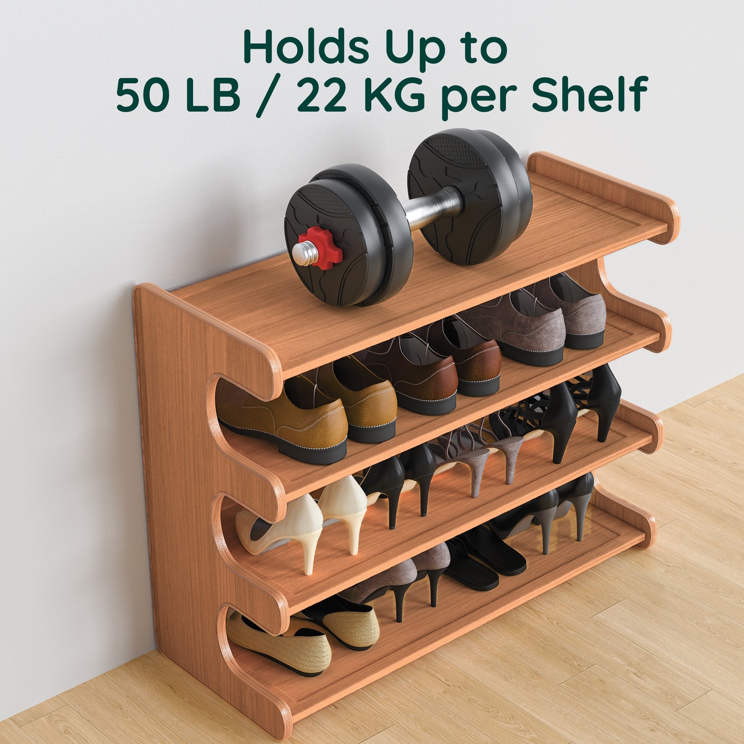 MEHOOM 4 Tier Bamboo Shoe Rack Organizer, Sturdy Shoe Storage Shelf for Closet, Entryway, Dorm & Garage, 28"x11"x20" (Natural)