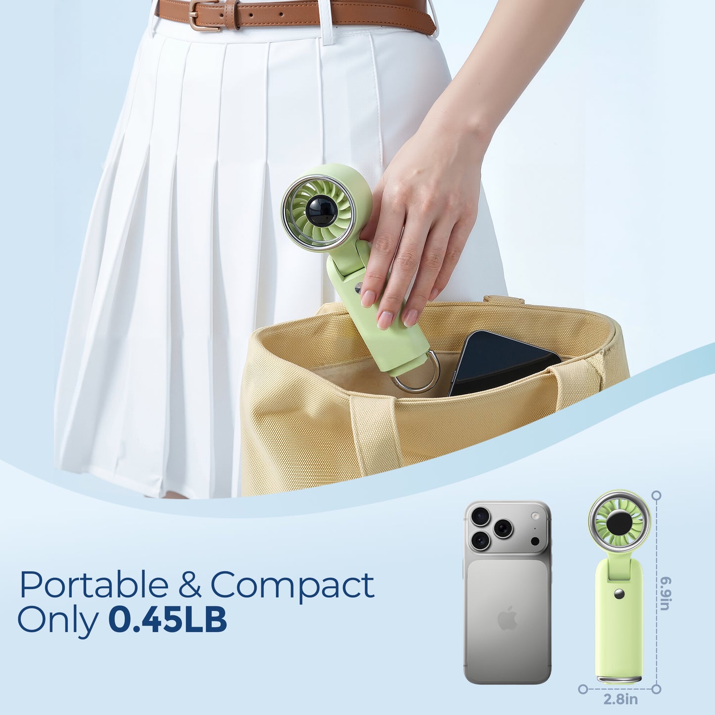 MEHOOM Portable Fan, 3 IN 1 5000mAh Rechargeable Mini Handheld Fan with 100 Speeds Air Turbo Personal Fan for Indoor Outdoor Travel (Green)
