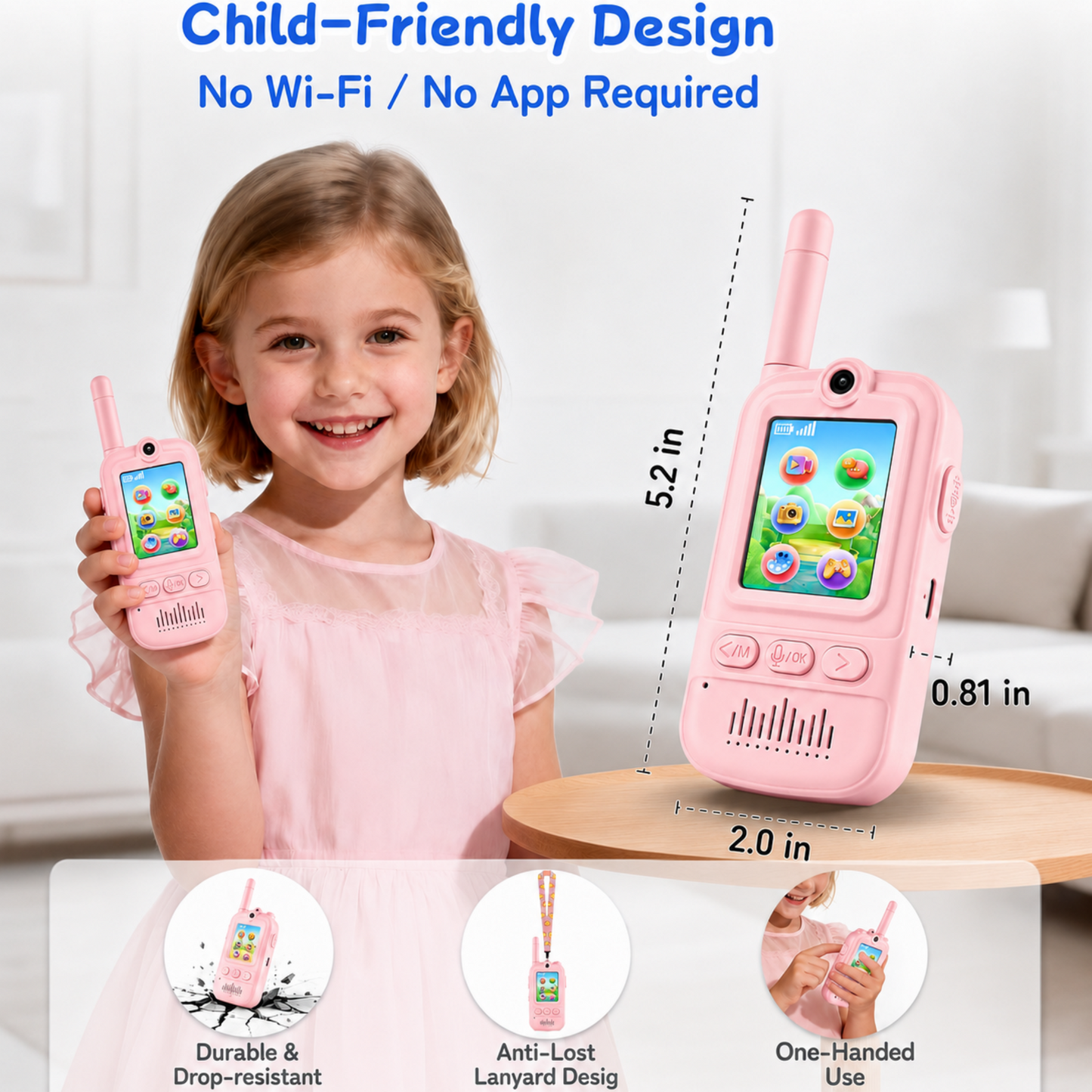 Multifunctional Video Walkie Talkies for Kids, Rechargeable Walkie Talkies with Camera & Message Storage, Long-Range Two-Way Radios for Indoor Outdoor Play, Boys & Girls Ages 3–12 (Pink/Pink)