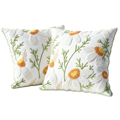 MEHOOM Farmhouse Throw Pillow Covers 18x18 Set of 2, Soft Decorative Pillow Covers, Floral Hand Embroidered Cushion Cases Set, Boho Home Decor for Sofa Living Room Couch Bedroom Car