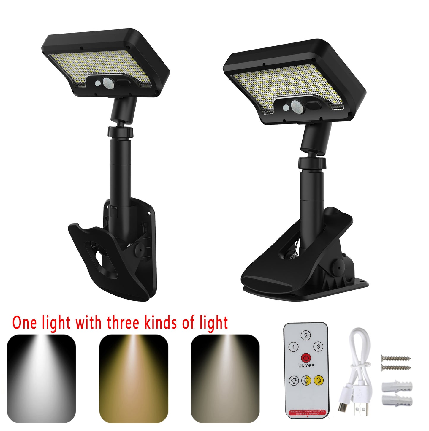 MEHOOM Clip On Solar Motion Lights Outdoor, 500LM 96 LEDs, 3 Color Modes, 360° Adjustable Solar Lights, Solar Waterproof Solar Powered Outdoor Lights for Deck, Fence, Camping (2 Pack)