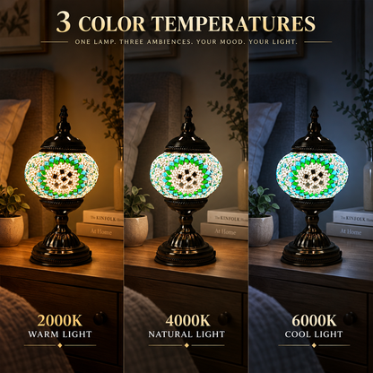 MEHOOM DIY Turkish Mosaic Lamp Kit, Rechargeable Bedside Table Lamp with 3 Color Temperatures and Stepless Dimming, Moroccan Boho Craft Kit for Adults, Classic Green