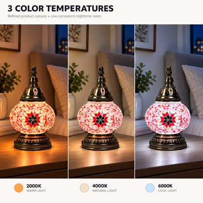 MEHOOM DIY Rechargeable Turkish Moroccan Mosaic Table Lamp Kit, 3 Color Temperatures, Stepless Dimming, Integrated LED Bedside Table Lamp, Pink