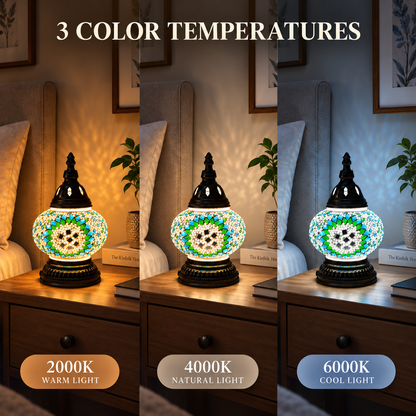 MEHOOM DIY Rechargeable Turkish Moroccan Mosaic Table Lamp Kit, 3 Color Temperatures, Stepless Dimming, Integrated LED Bedside Table Lamp, Green