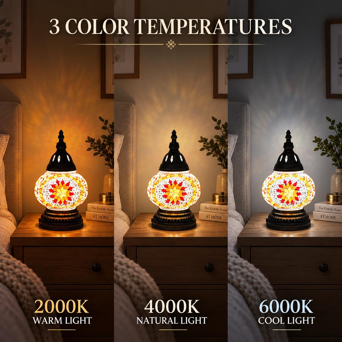MEHOOM DIY Rechargeable Turkish Moroccan Mosaic Table Lamp Kit, 3 Color Temperatures, Stepless Dimming, Integrated LED Bedside Table Lamp, Orange