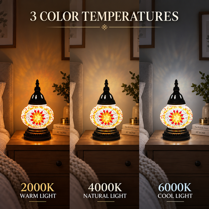 MEHOOM DIY Rechargeable Turkish Moroccan Mosaic Table Lamp Kit, 3 Color Temperatures, Stepless Dimming, Integrated LED Bedside Table Lamp, Orange