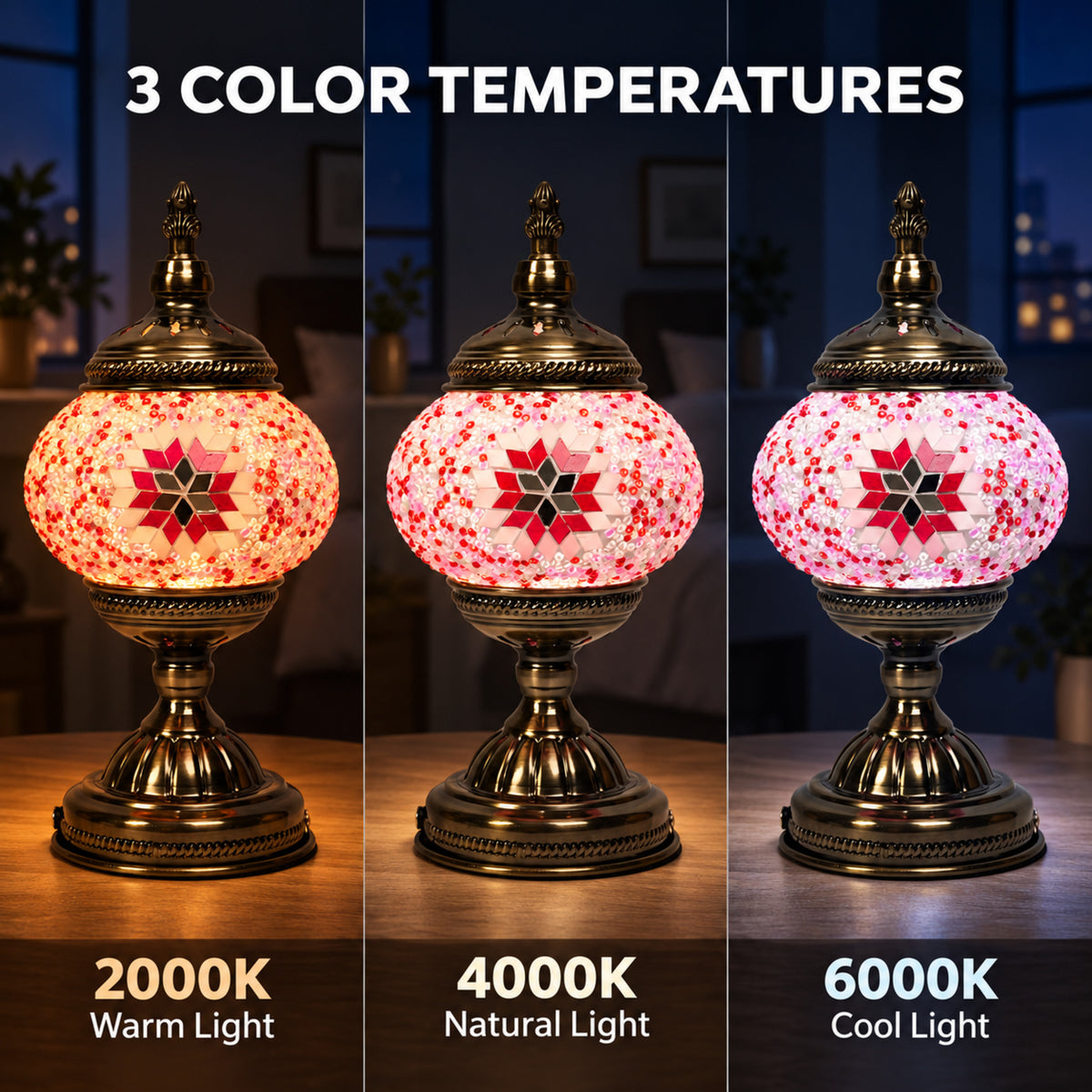 MEHOOM DIY Turkish Mosaic Lamp Kit, Rechargeable Bedside Table Lamp with 3 Color Temperatures and Stepless Dimming, Moroccan Boho Craft Kit for Adults, Classic Pink