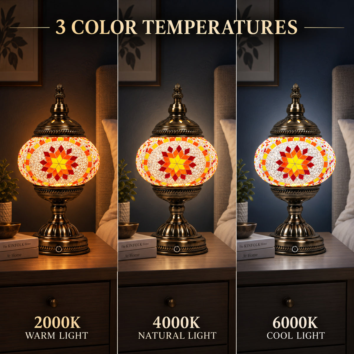 MEHOOM DIY Turkish Mosaic Lamp Kit, Rechargeable Bedside Table Lamp with 3 Color Temperatures and Stepless Dimming, Moroccan Boho Craft Kit for Adults, Classic Orange