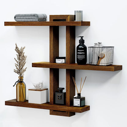 MEHOOM 3-Tier Wooden Floating Wall Shelf, Rustic Wall-Mounted Storage Shelves for Bedroom, Living Room, Farmhouse Wall Decor, 20in