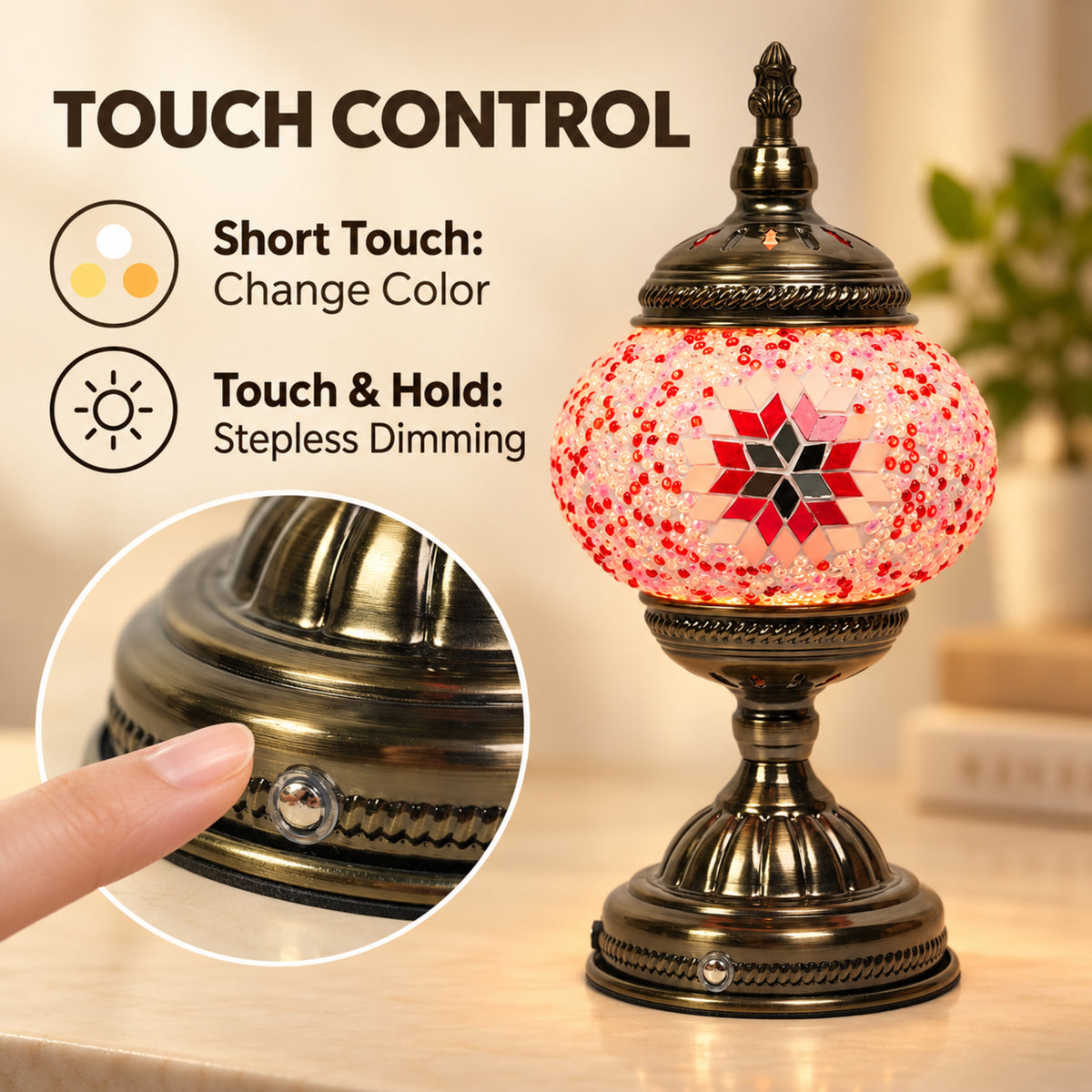 MEHOOM DIY Turkish Mosaic Lamp Kit, Rechargeable Bedside Table Lamp with 3 Color Temperatures and Stepless Dimming, Moroccan Boho Craft Kit for Adults, Classic Pink
