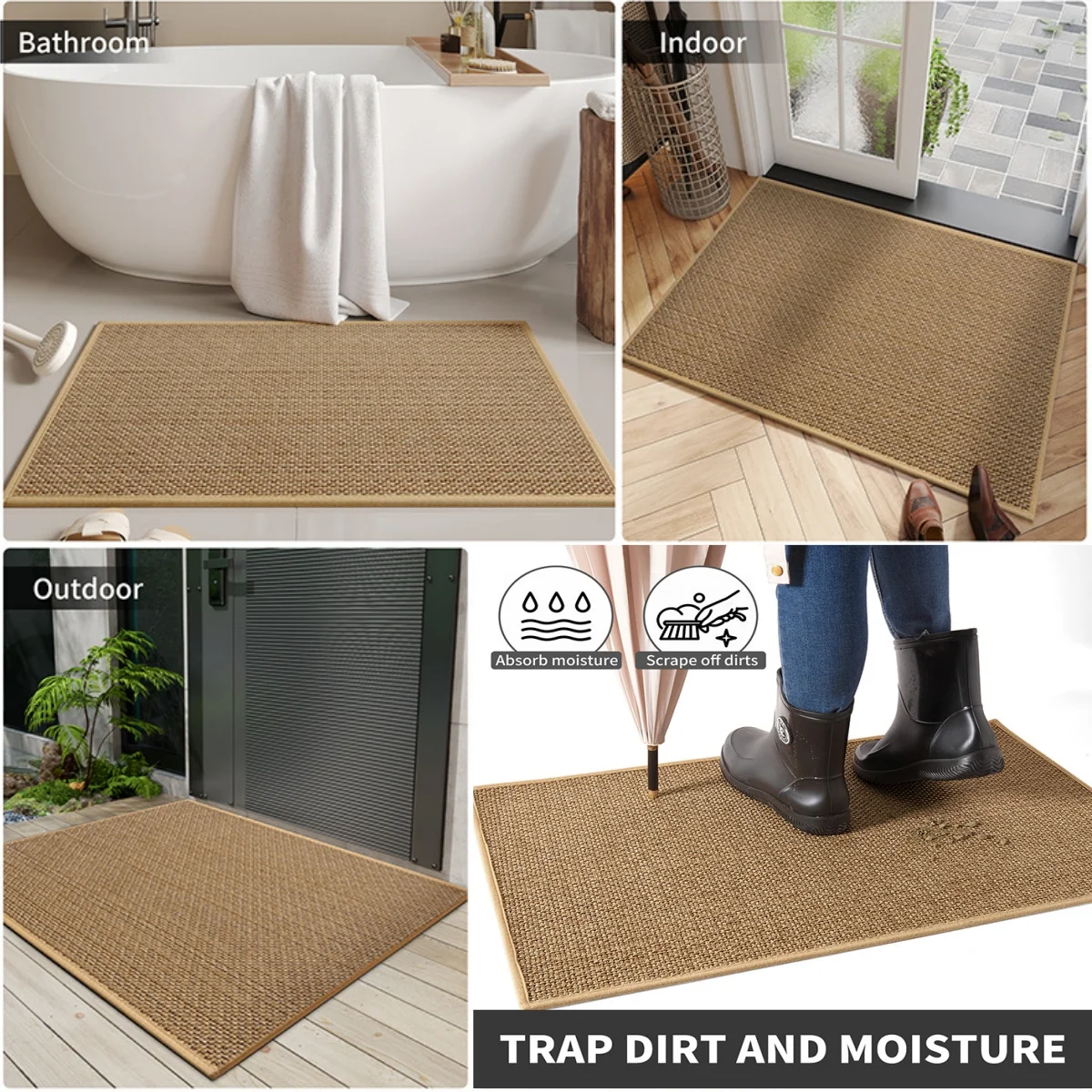 MEHOOM 32"x48" Jute Indoor Outdoor Fall Large Front Door Mat, Washable Non-Slip Welcome Mat for Bathroom, Kitchen, Entryway