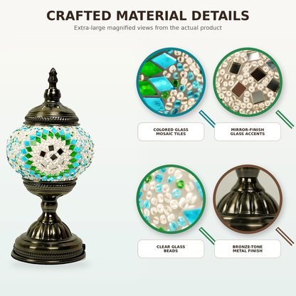 MEHOOM DIY Turkish Mosaic Lamp Kit, Rechargeable Bedside Table Lamp with 3 Color Temperatures and Stepless Dimming, Moroccan Boho Craft Kit for Adults, Classic Green