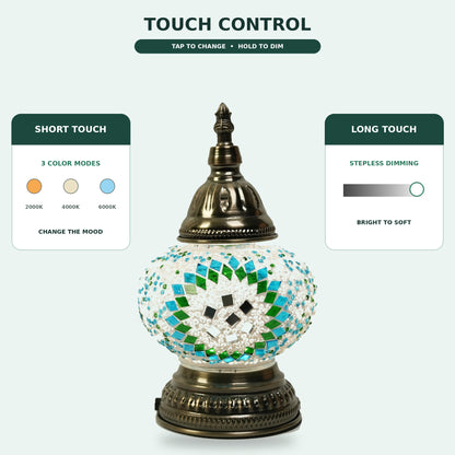 MEHOOM DIY Rechargeable Turkish Moroccan Mosaic Table Lamp Kit, 3 Color Temperatures, Stepless Dimming, Integrated LED Bedside Table Lamp, Green