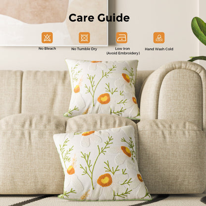 MEHOOM Farmhouse Throw Pillow Covers 18x18 Set of 2, Soft Decorative Pillow Covers, Floral Hand Embroidered Cushion Cases Set, Boho Home Decor for Sofa Living Room Couch Bedroom Car