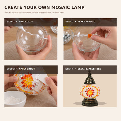 MEHOOM DIY Rechargeable Turkish Moroccan Mosaic Table Lamp Kit, 3 Color Temperatures, Stepless Dimming, Integrated LED Bedside Table Lamp, Orange