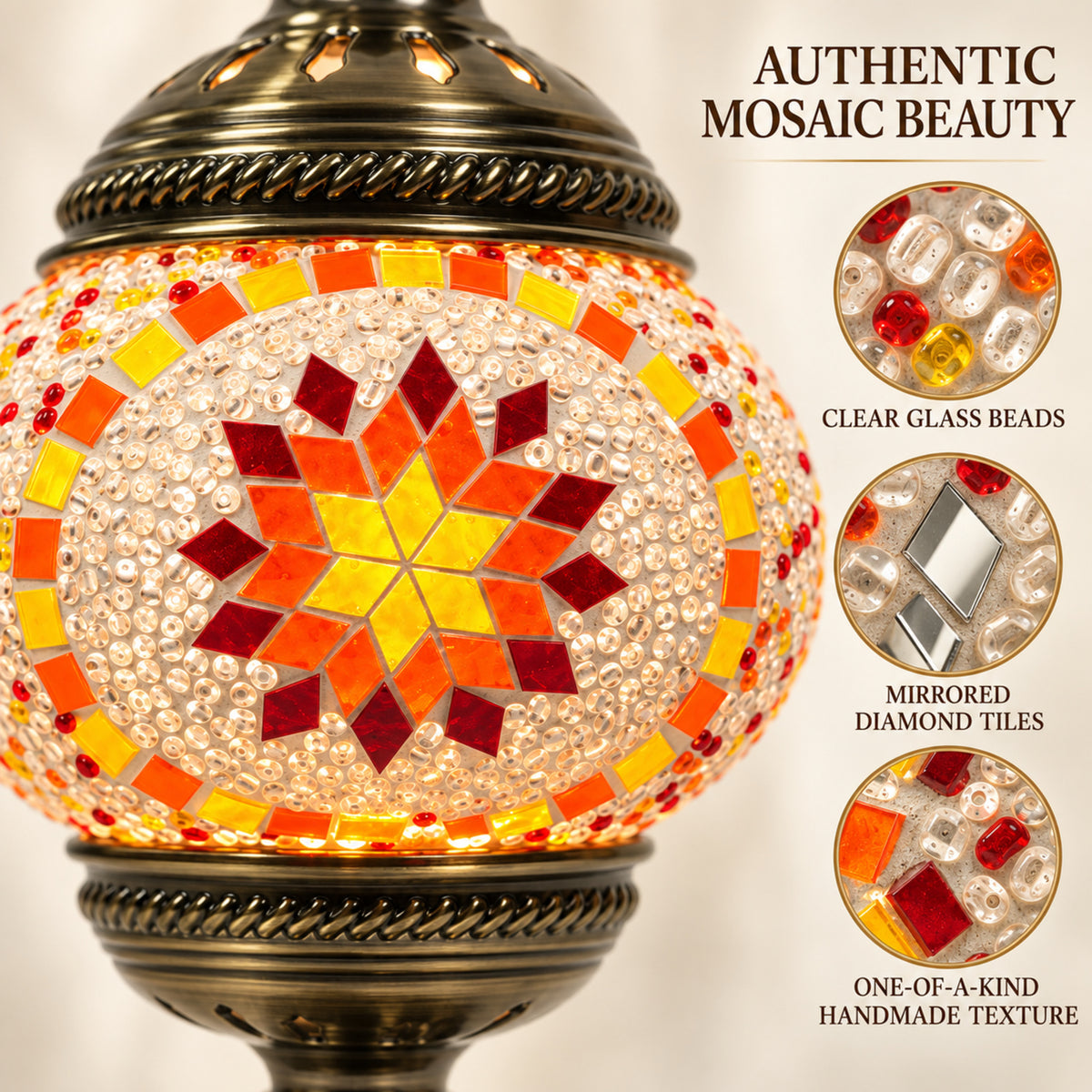 MEHOOM DIY Turkish Mosaic Lamp Kit, Rechargeable Bedside Table Lamp with 3 Color Temperatures and Stepless Dimming, Moroccan Boho Craft Kit for Adults, Classic Orange