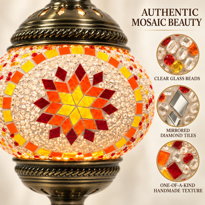 MEHOOM DIY Turkish Mosaic Lamp Kit, Rechargeable Bedside Table Lamp with 3 Color Temperatures and Stepless Dimming, Moroccan Boho Craft Kit for Adults, Classic Orange