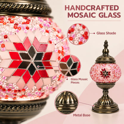 MEHOOM DIY Turkish Mosaic Lamp Kit, Rechargeable Bedside Table Lamp with 3 Color Temperatures and Stepless Dimming, Moroccan Boho Craft Kit for Adults, Classic Pink