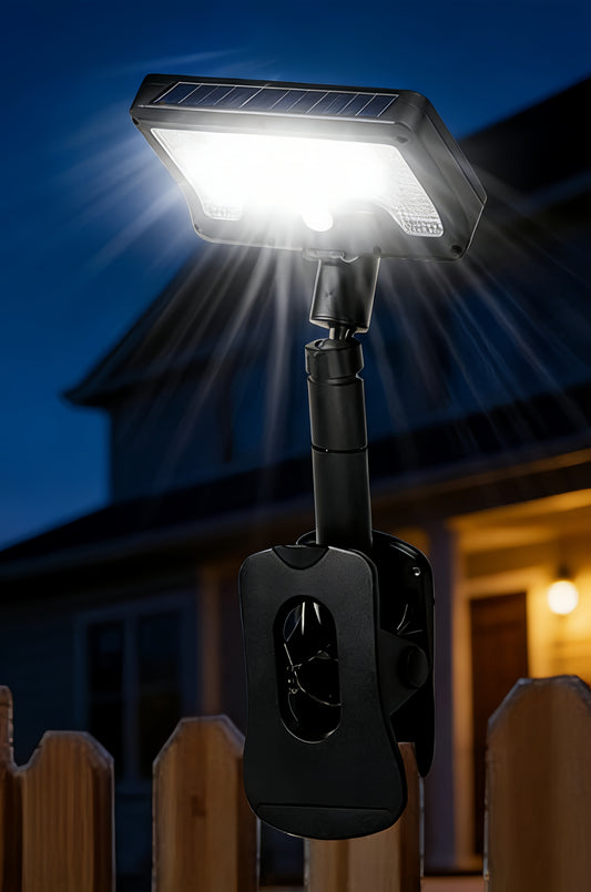 MEHOOM Clip On Solar Motion Lights Outdoor, 500LM 96 LEDs, 3 Color Modes, 360° Adjustable Solar Lights, Solar Waterproof Solar Powered Outdoor Lights for Deck, Fence, Camping (1 Pack)