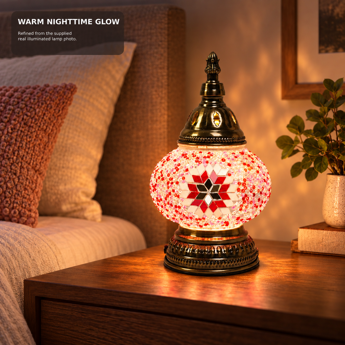 MEHOOM DIY Rechargeable Turkish Moroccan Mosaic Table Lamp Kit, 3 Color Temperatures, Stepless Dimming, Integrated LED Bedside Table Lamp, Pink