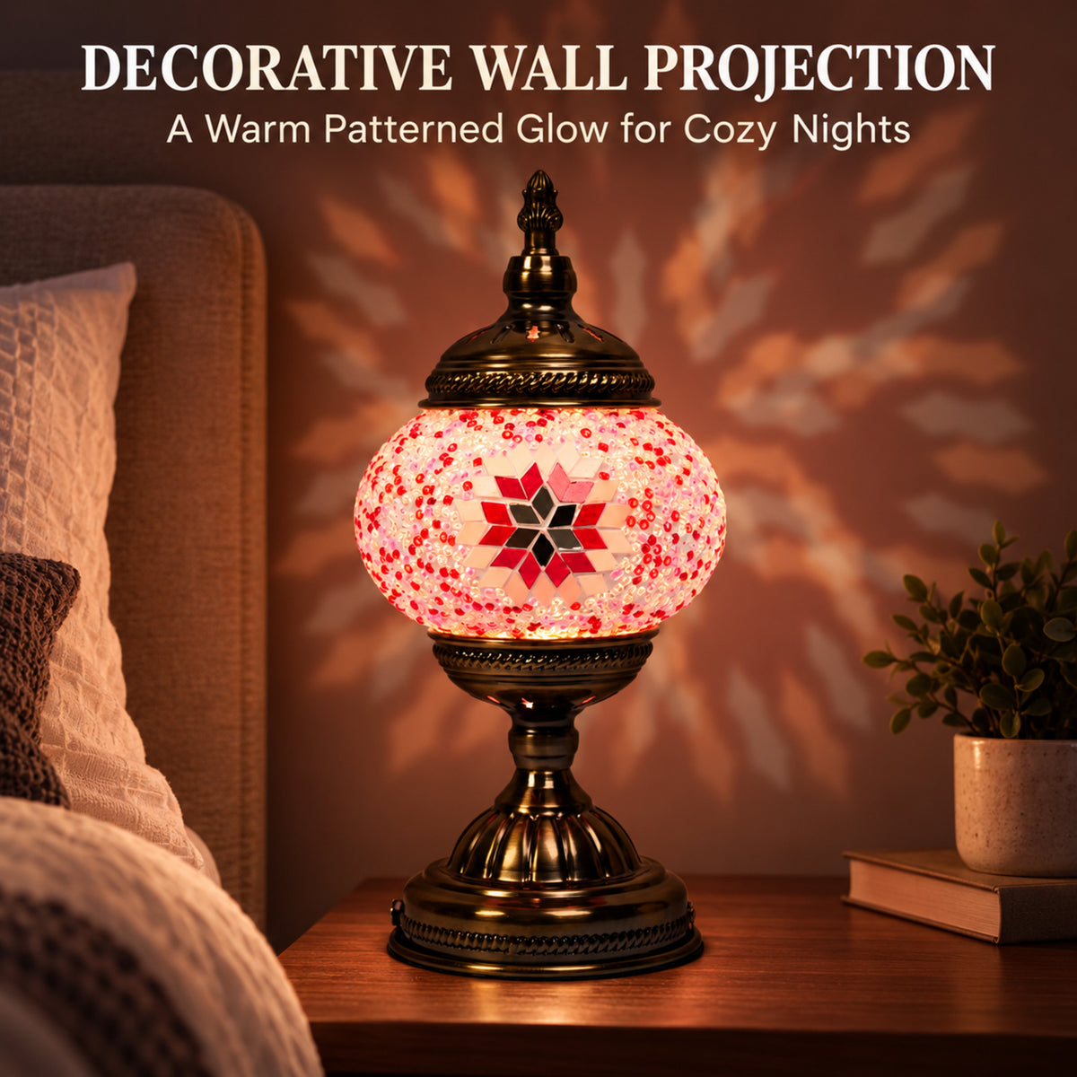 MEHOOM DIY Turkish Mosaic Lamp Kit, Rechargeable Bedside Table Lamp with 3 Color Temperatures and Stepless Dimming, Moroccan Boho Craft Kit for Adults, Classic Pink