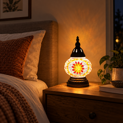 MEHOOM DIY Rechargeable Turkish Moroccan Mosaic Table Lamp Kit, 3 Color Temperatures, Stepless Dimming, Integrated LED Bedside Table Lamp, Orange