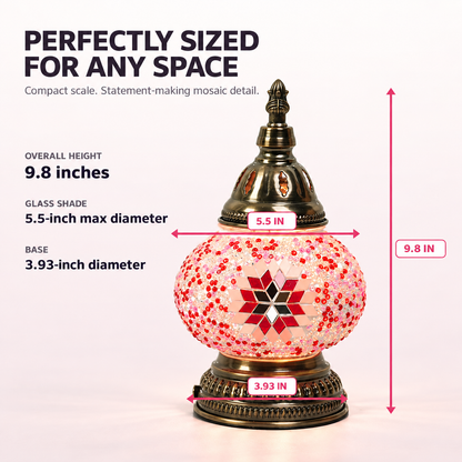 MEHOOM DIY Rechargeable Turkish Moroccan Mosaic Table Lamp Kit, 3 Color Temperatures, Stepless Dimming, Integrated LED Bedside Table Lamp, Pink