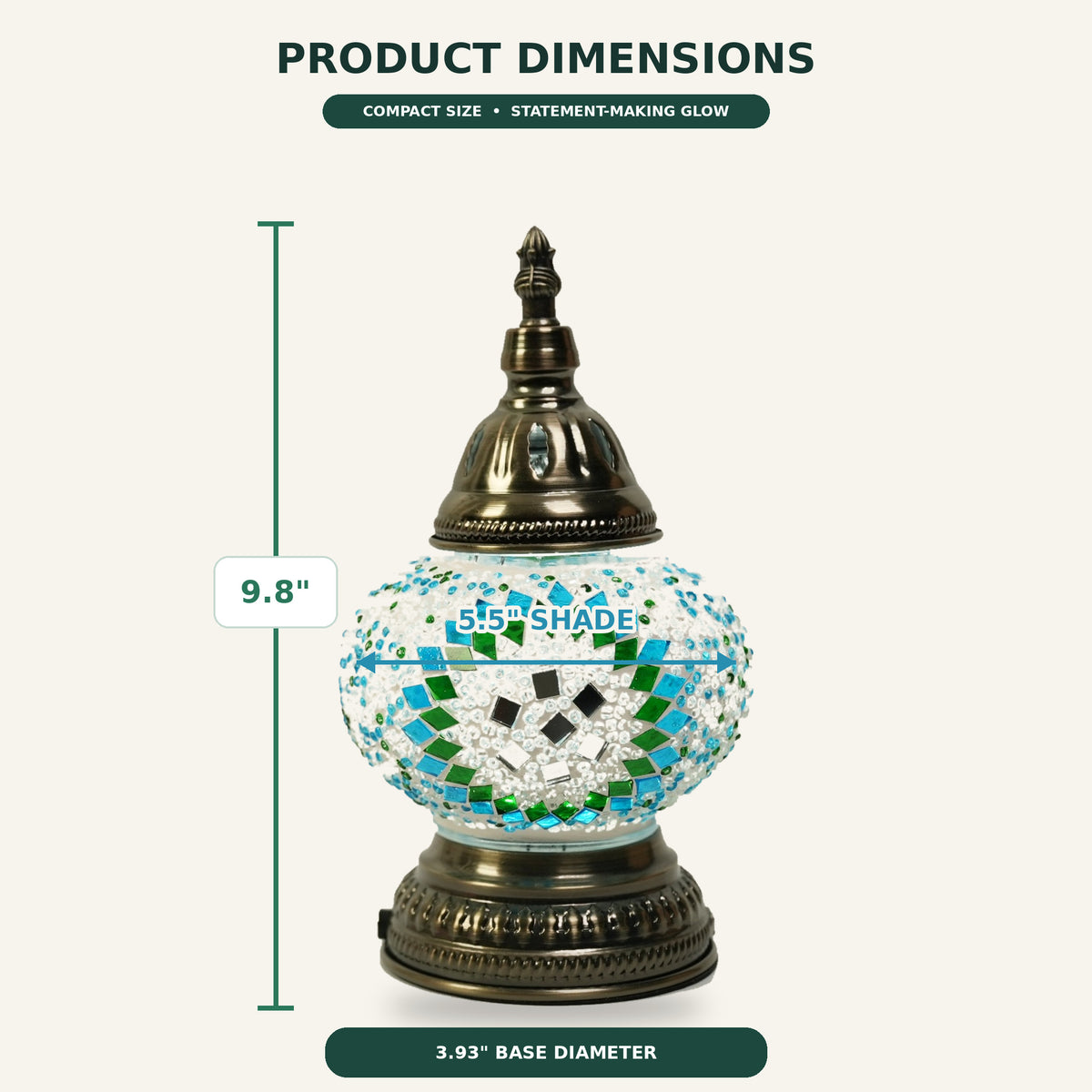 MEHOOM DIY Rechargeable Turkish Moroccan Mosaic Table Lamp Kit, 3 Color Temperatures, Stepless Dimming, Integrated LED Bedside Table Lamp, Green