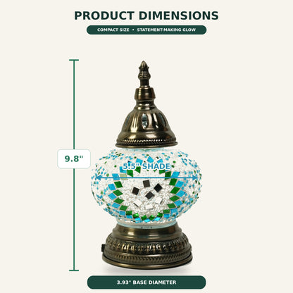 MEHOOM DIY Rechargeable Turkish Moroccan Mosaic Table Lamp Kit, 3 Color Temperatures, Stepless Dimming, Integrated LED Bedside Table Lamp, Green