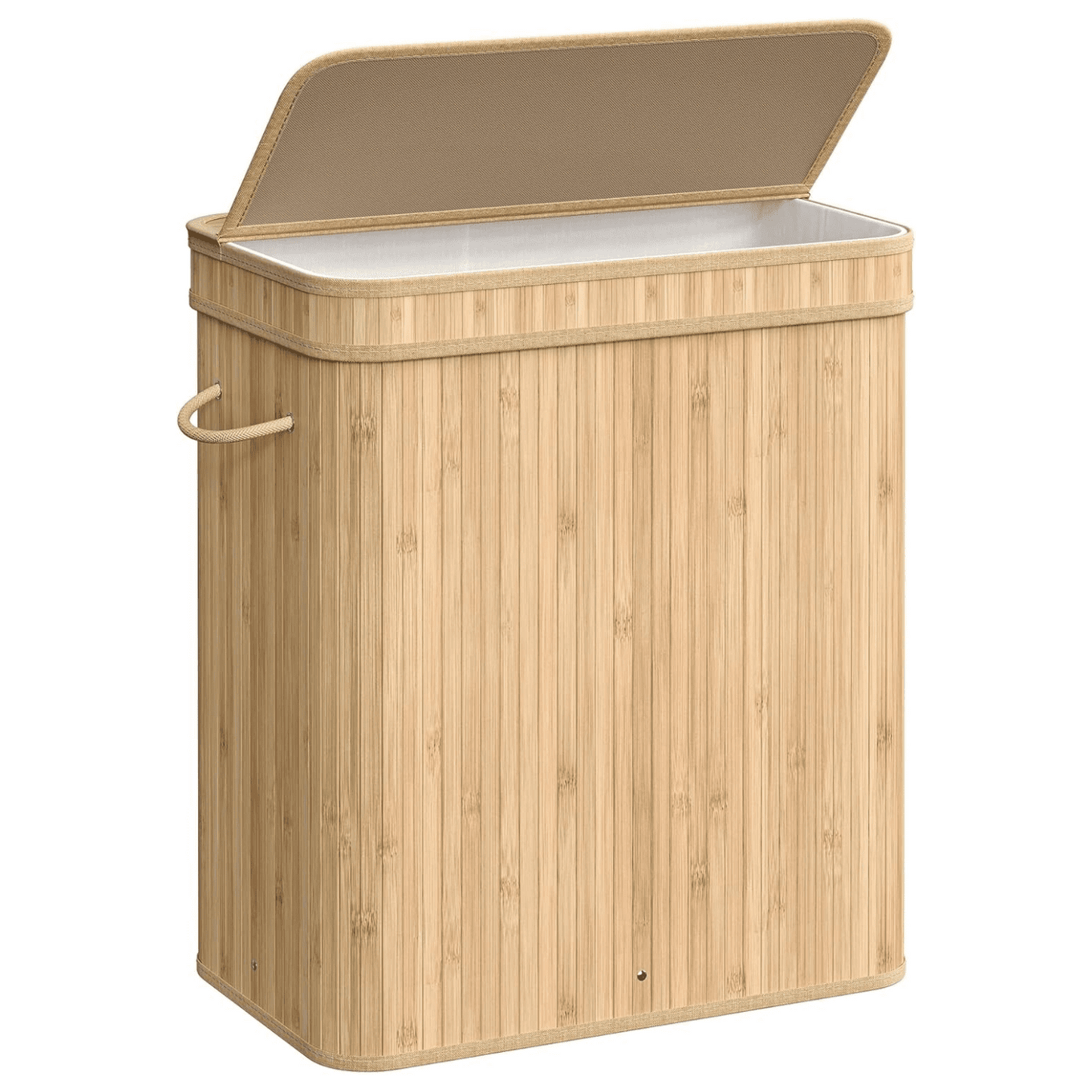 XGVGI Foldable Laundry Hamper with Lid, 100L Large Bamboo Clothes Basket with Removable Liner & Handles, Tall Rectangular Hamper for Bedroom, Bathroom, Small Spaces (Natural)