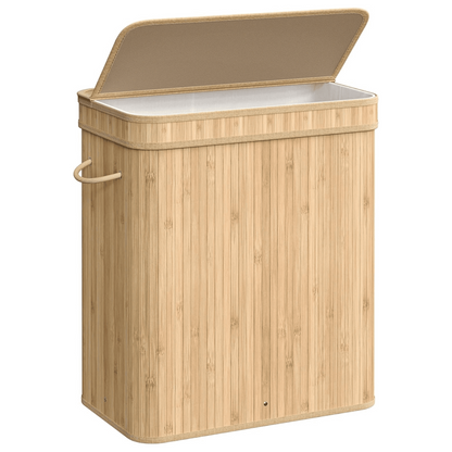 XGVGI Foldable Laundry Hamper with Lid, 100L Large Bamboo Clothes Basket with Removable Liner & Handles, Tall Rectangular Hamper for Bedroom, Bathroom, Small Spaces (Natural)