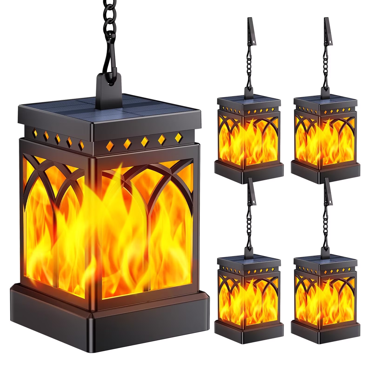 MEHOOM Solar Lanterns Outdoor Waterproof, 4-Pack Flickering Flame Hanging Solar Lights for Patio Yard Garden Decor