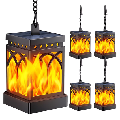 MEHOOM Solar Lanterns Outdoor Waterproof, 4-Pack Flickering Flame Hanging Solar Lights for Patio Yard Garden Decor