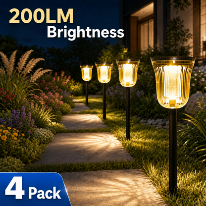 MEHOOM 200 Lumens Solar Landscape Lights Outdoor, 4 Pack Warm & White Solar Pathway Lights, 1800mAh Battery, IP65 Waterproof Garden Lights for Yard Lawn Walkway Patio
