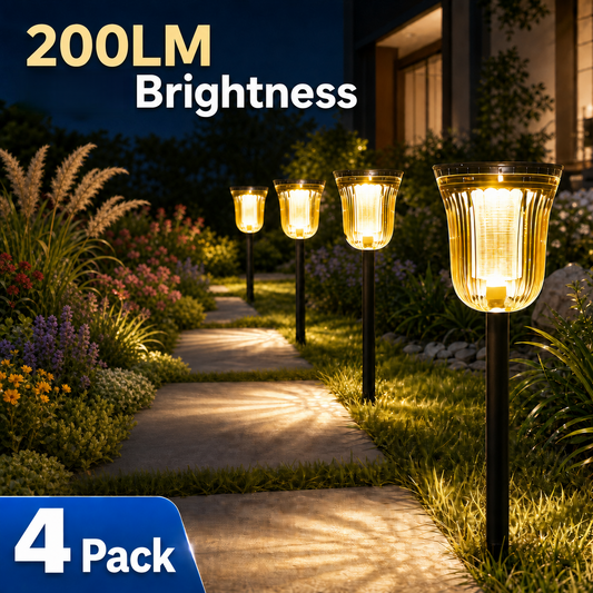 MEHOOM 200 Lumens Solar Landscape Lights Outdoor, 4 Pack Warm & White Solar Pathway Lights, 1800mAh Battery, IP65 Waterproof Garden Lights for Yard Lawn Walkway Patio
