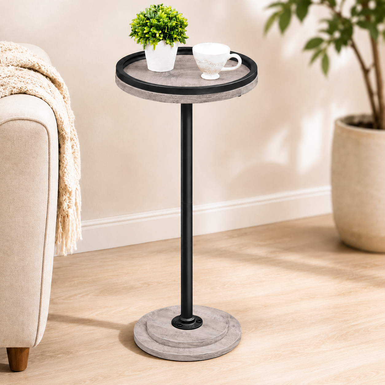 MEHOOM Round Side Table, White Drink Table for Small Spaces, Modern Accent End Table for Living Room, Bedroom