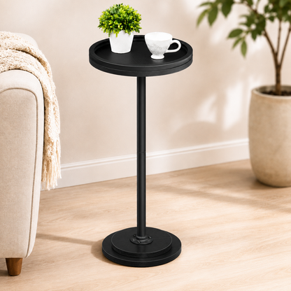 MEHOOM Round Side Table, Black Drink Table for Small Spaces, Modern Accent End Table for Living Room, Bedroom