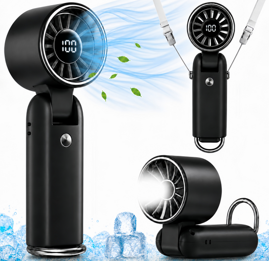 MEHOOM Mini Handheld Portable Fan, 3 IN 1 5000mAh Rechargeable Outdoor Personal Fan with Flashlight, 180° Adjustable, 100 Speed, Small Air Turbo Personal Fan for Outdoor Indoor, Travel, Beach, Black