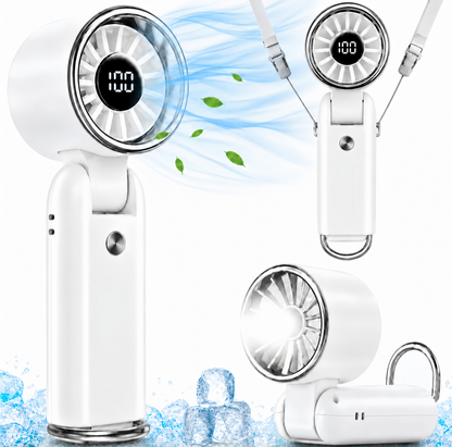 MEHOOM Air Turbo Mini Personal Fan, 3 IN 1 5000mAh Rechargeable Outdoor Portable Fan with Flashlight, 180° Adjustable, 100 Speed, Small Handheld Fan for Outdoor Indoor, Travel, Beach (White)