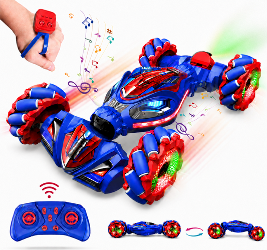 MEHOOM Remote Control Car for Kids Ages 3-12, 2.4GHz RC Stunt Car with Gesture Sensing, 360° Rotating Fast RC Car, LED Lights, Sounds & Mist Spray